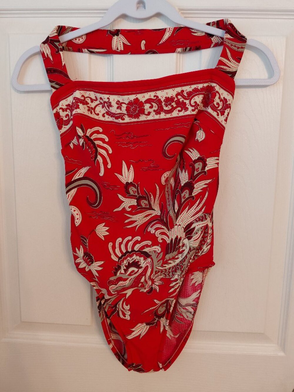 Jantzen Red One Piece Swimsuit Y2K Chinese Dragon Asian Sz 8 Beach Pool Travel